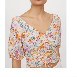 H&M floral linen blend blouse size S